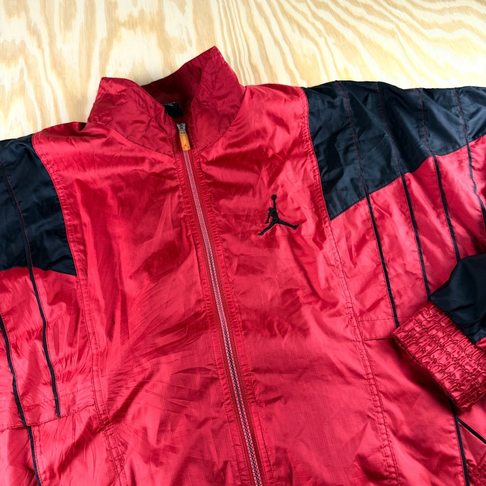 Vintage Jordan Brand Mens XL Red Black Full Zip Windbreaker Track Jacket Jumpman